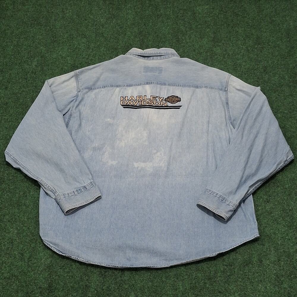 Harley Davidson Vtg Denim Men's Long Sleeve Shirt Y2k Size XXL